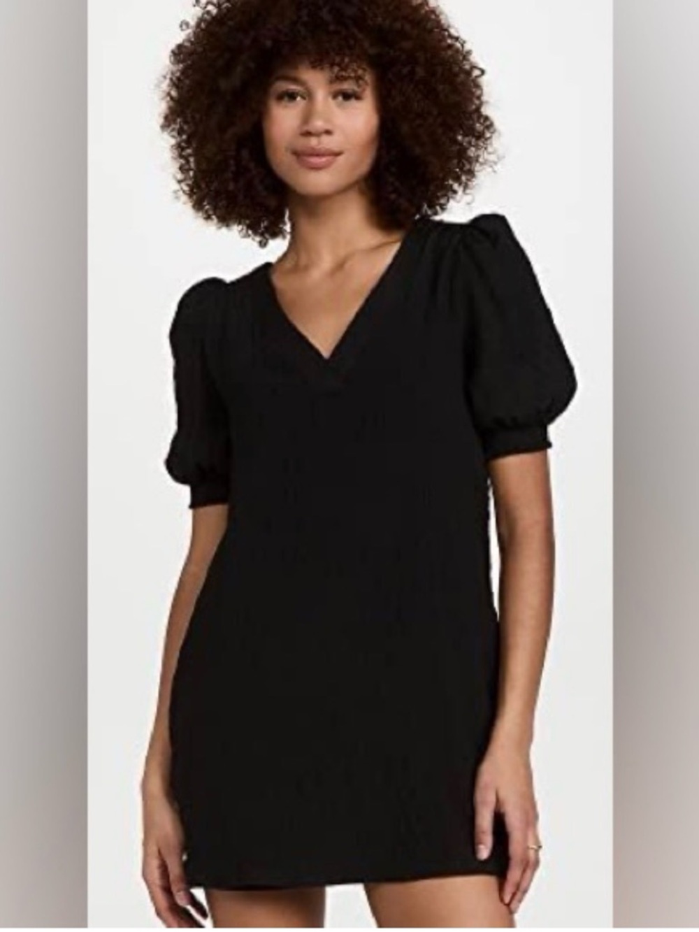 BB Dakota Black Textured V-Neck Puff Sleeve Mini Dress
